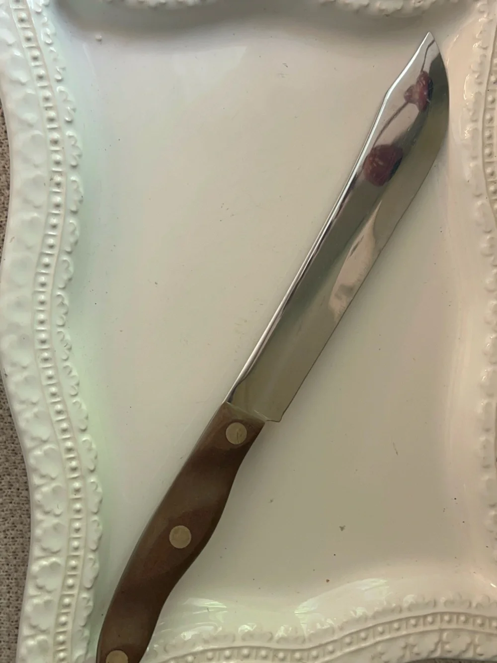 Vintage Cutco #22 Butcher Knife Curved Wooden Handles 14 inches long